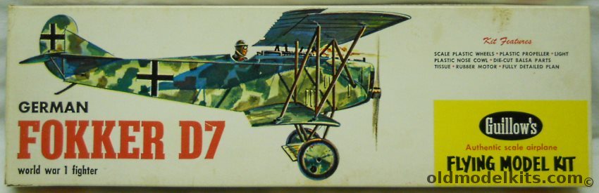 Guillows Fokker D-VII - 18 Inch Wingspan Rubber Powered Balsa Wood Kit, WW-4 plastic model kit